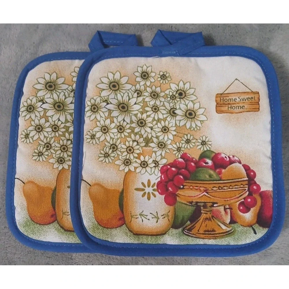 Quilted Oven Mitt 2 Pot Holders Flowers‎ Fruit Home Sweet Home Cottage Farmhouse